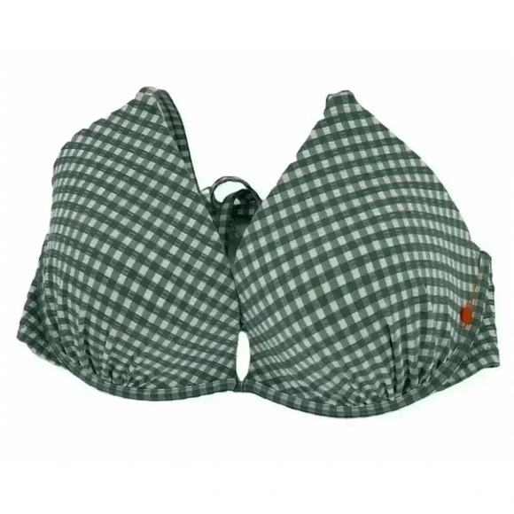 Shade & Shore Bikini Top Sage Green Plaid Padded Swimwear Bra Size 34DD - Picture 4 of 8